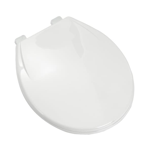 Slow-Close Standard Plastic Seat, White, Round Closed Front with Cover